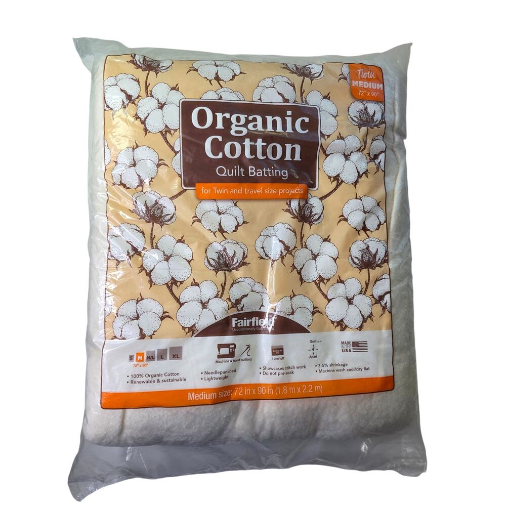 FAIRFIELD Organic Cotton Quilt Batting Twin 72"x90" = NEW